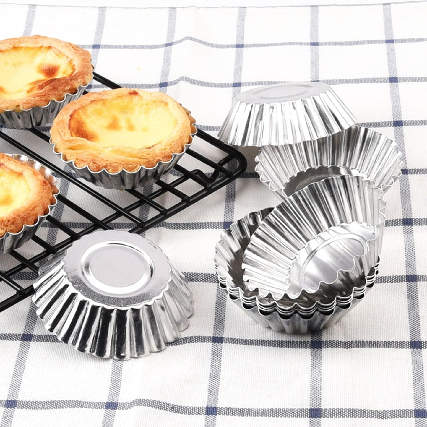 Tosnail 50 Pieces Aluminum Egg Tart Mold Small Tart Pie Tin Mini Cupcake Cake Muffin Cookie Mold Baking Cups