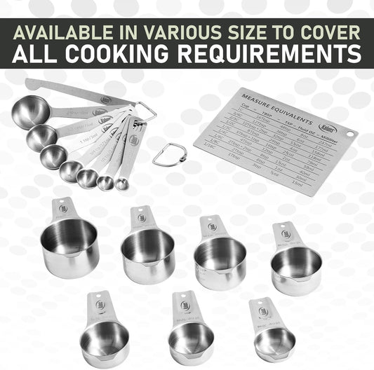 Kaluns Stainless Steel Measuring Cups, Measuring Spoons,16 Piece Measuring Cups and Spoons Set Includes Leveler and Measurements Card, Heavy-duty, Heat and Rust Resistant