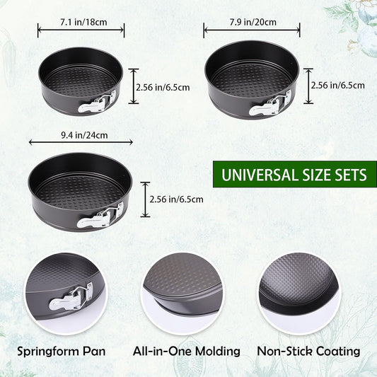 Springform Pan, Nonstick Cake Pan, Round cheesecake pan with leak-proof non-stick bottom removable bakeware.3 pieces 3 sizes, 7" 8" 9" for Cakes, Cheesecakes, Pizzas and Quiches.