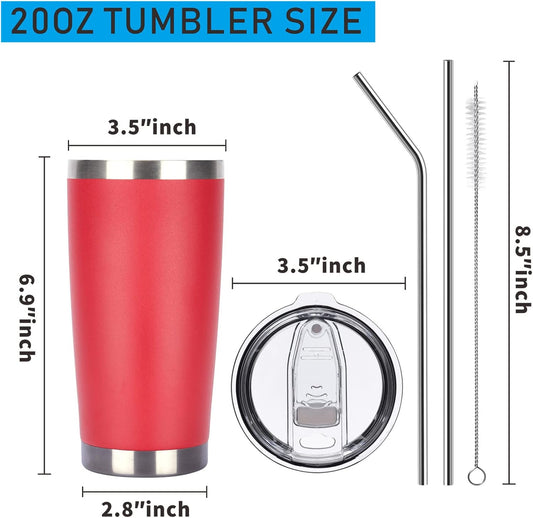Pandance 20oz Stainless Steel Insulated Tumblers with Lid and Straw Bulk, Double Wall Vacuum Water Cups for Hot & Iced Coffee Drinks Travel Mug (Red, 12 pack)