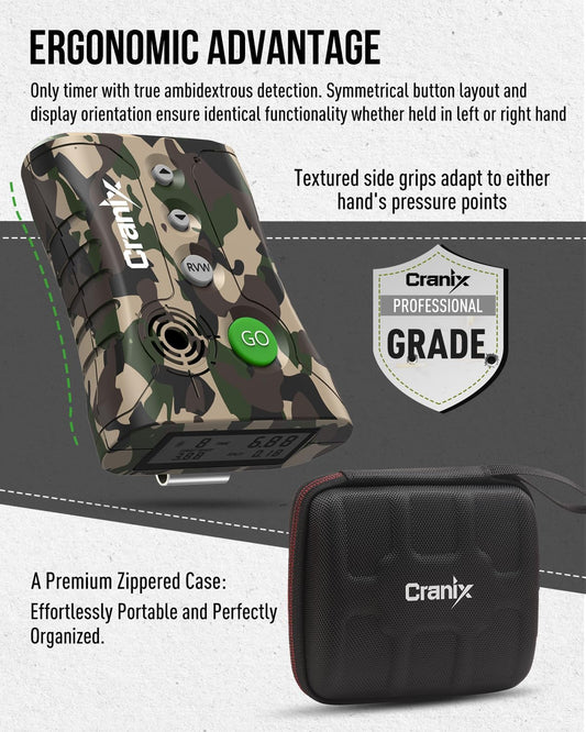 Professional Shot Timer for Shooting Competition, 0.01s Precision Tactical Training Shot Timers with Loud Buzzer, Enhanced Detection & Long Battery Life & 4 Modes (Camo)
