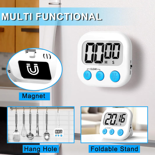 ZILLEEN Kitchen Timer Digital with Magnetic Back for Kids Classroom, White 12 Pack