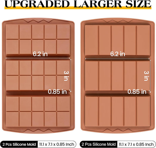 4 Pcs Chocolate Bar Mold Deep Dubai 0.85 Inch Stuffed Chocolate Molds Silicone Large Break Apart Silicone Molds (10 Snap + 5 Snap)