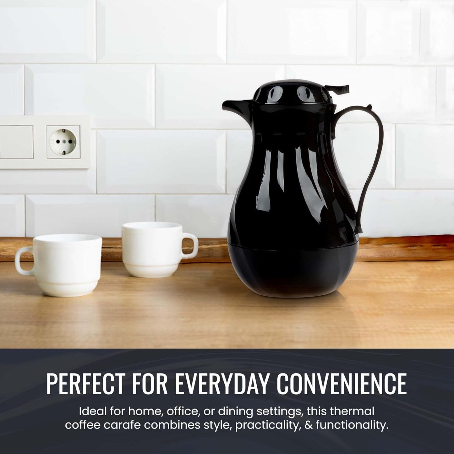 OCS Parts Easy Pour Thermal Coffee Carafe | 11-Inch Insulated Hot and Cold Beverage Pitcher Server for Coffee, Tea, Hot Chocolate and Water with Colored Tags for Easy Idenfication | 64-Ounce | Black
