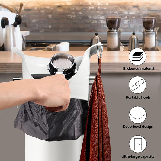 Knock Box for Espresso Grounds, Commercial Floor Standing Barista Style Absorbent Knockbox with Removable Non-Slip Base, Coffee Grind Collection Dump Bin,White
