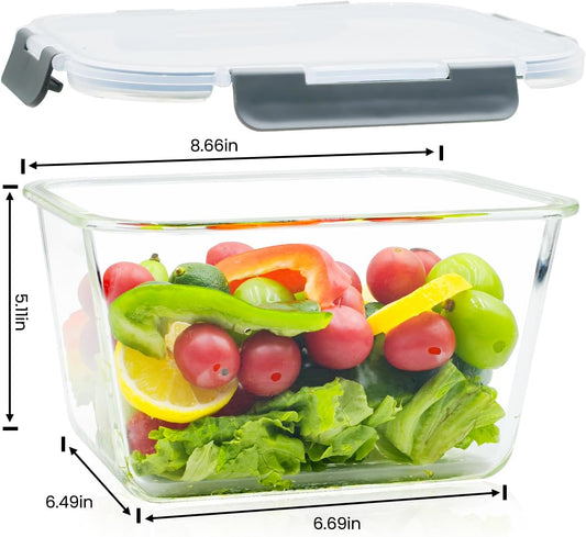 2 Pack Large Glass Storage Containers with Lids 85oz/10.5cup Big Airtight Glass Food Storage Containers for Rotisserie Chicken Watermelon Meal Prep, BPA Free, Freezer Dishwasher Oven Safe