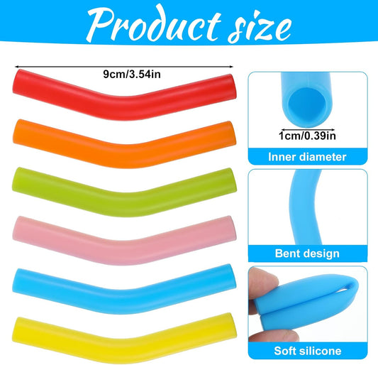 6 Pcs Silicone Straw Tips, Reusable Colorful Silicone Straw Cover Replacement Soft Rubber Flex Elbow Straws Tip for Stainless Steel Metal Straws 0.31inch Wide (8mm Outdiameter)