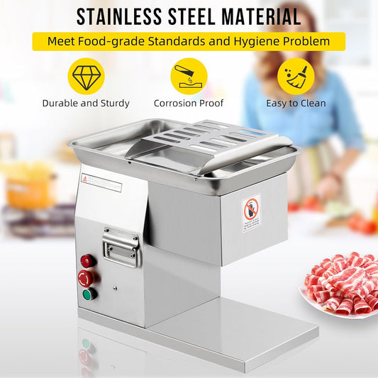 Commercial Electric Meat Cutter Machine - 800W 110V High-Power, 551LB/H Fast-Cutting Slicer with 3mm Stainless Steel Blade, Heavy-Duty for Home Kitchen, Restaurant & Supermarket