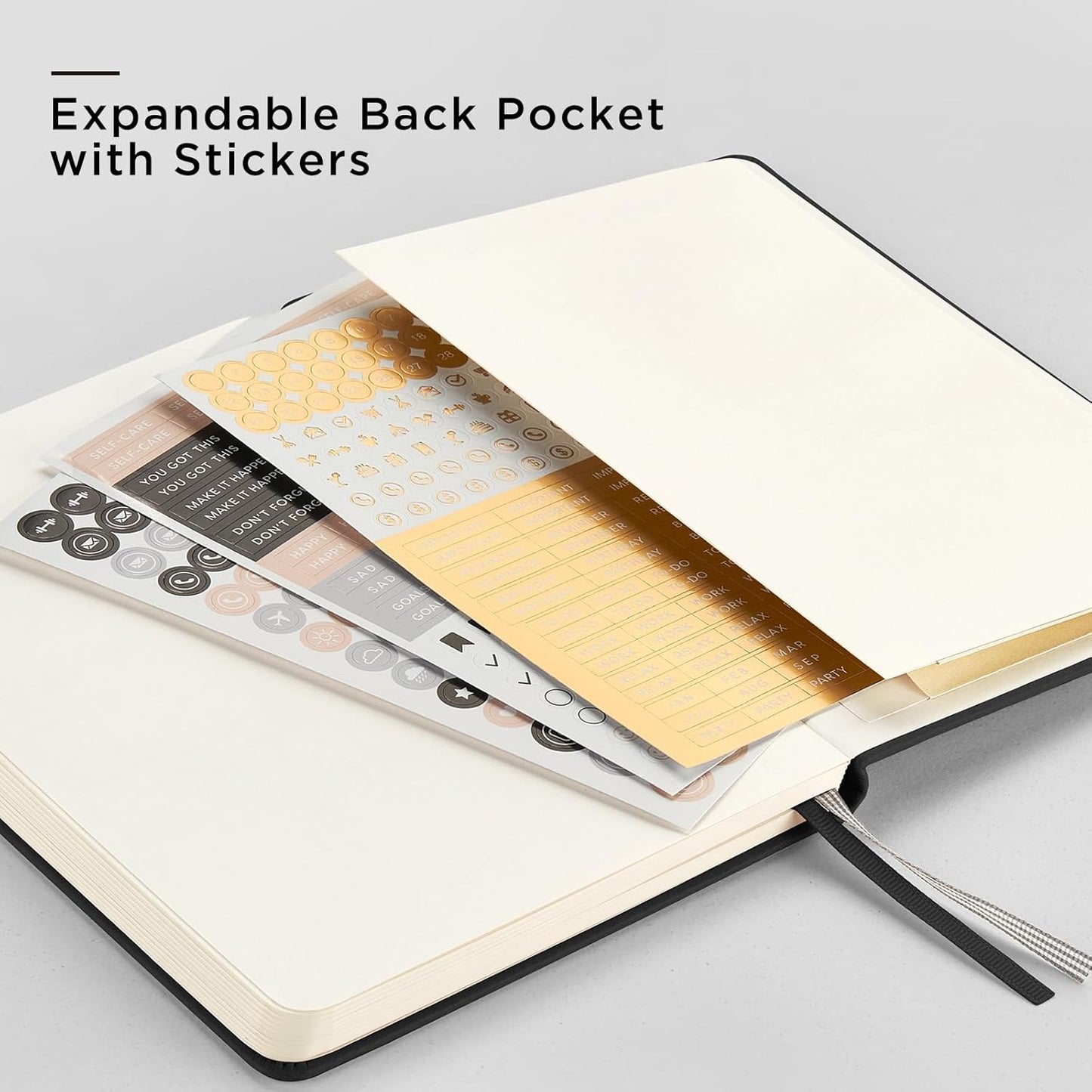 &And Per Se Dotted Journal Notebook, A5 Hardcover Leather Bullet Dotted Journal, 160 Pages 100 gsm Thick Dotted Paper,3 Sheets of Stickers Included (Black)