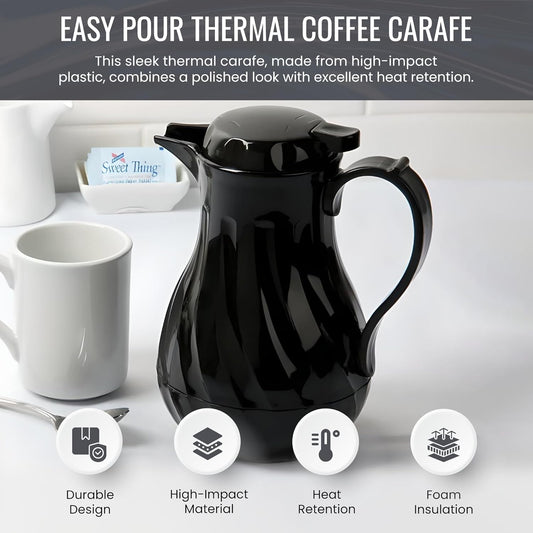 OCS Parts Easy Pour Thermal Coffee Carafe | 10-Inch Insulated Hot and Cold Beverage Pitcher Server for Coffee, Tea, Hot Chocolate and Water with Colored Tags for Easy Idenfication | 42-Ounce | Black
