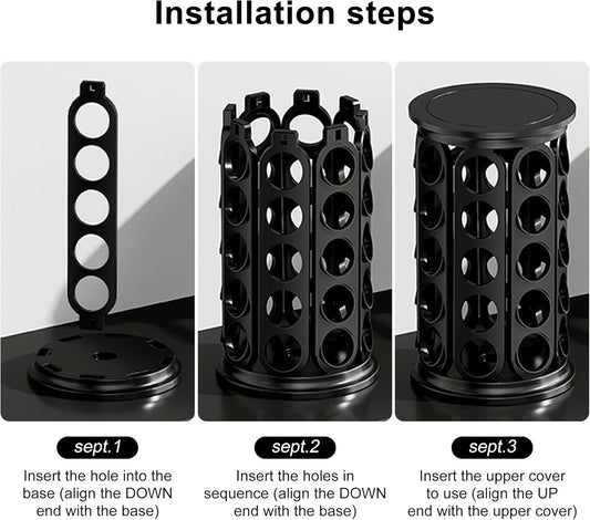 CEHNCEH Coffee Pod Carousel Organizer: Compatible with 40 Keurig K-Cup Pods, Large Compacity Coffee Capsule Holder, NEW Modern Design, Home or Office Kitchen Counter Organizer(Black)