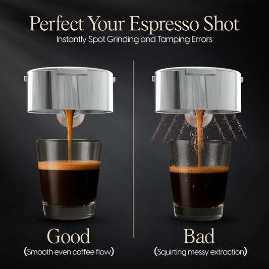 Bottomless Portafilter 54mm - Stainless Steel Filter Basket and Ergonomic Mahogany Wood Handle - Compatible with Breville 54mm Bottomless Portafilter Coffee Machine Models