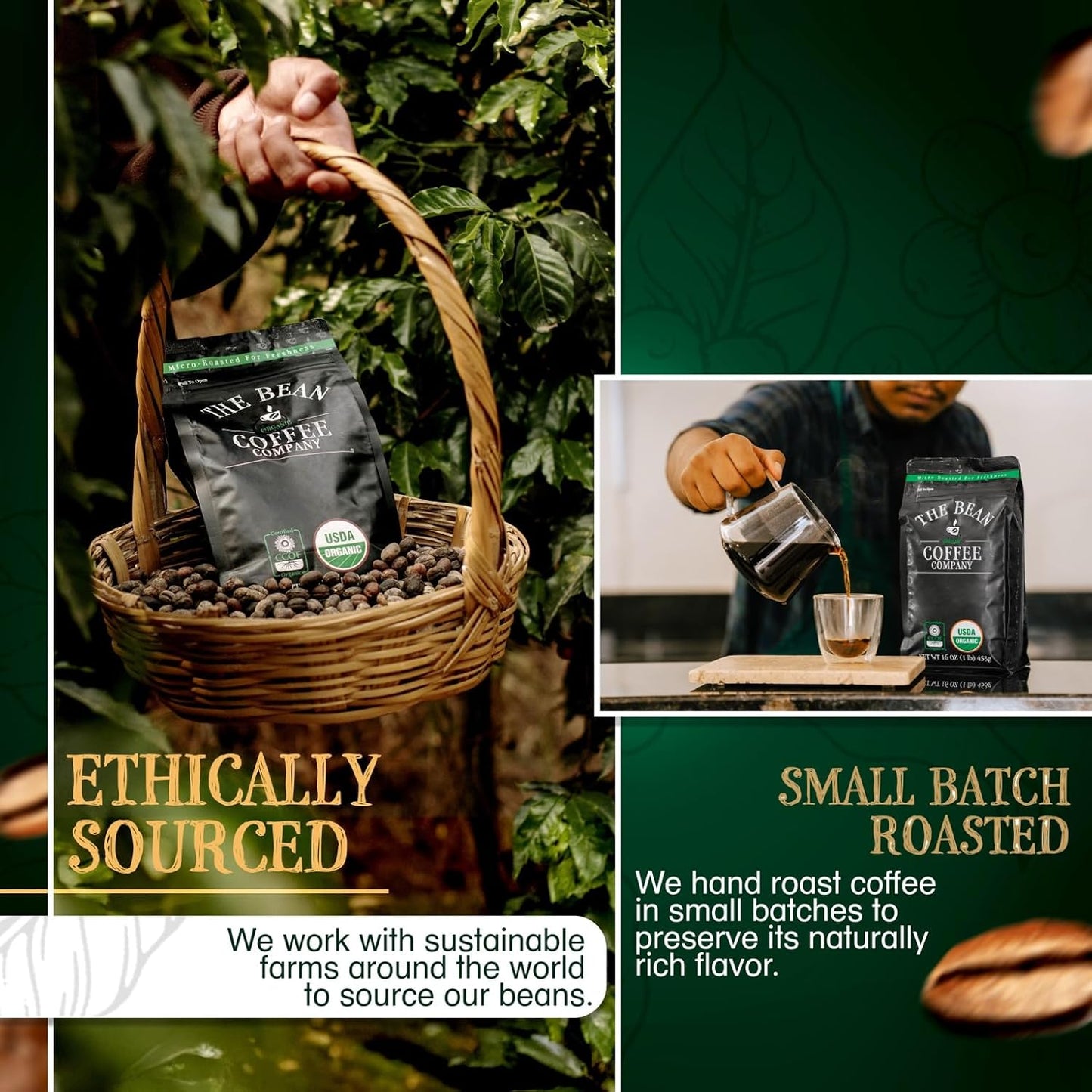The Bean Organic Coffee Company Peppermint Mocha, Medium Roast, Whole Bean Coffee, 16-Ounce Bag