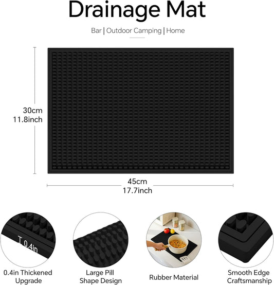 2 Pack Bar Mat, Home Bar Tool Drying Mats, Bar Accessories for The Home Bar Set 18''x12''(Black) for Bars, Outdoor Camping, Bar for Home