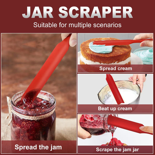 Walfos Silicone Jar Spatula - High Heat Resistant Kitchen Spatulas(450°F),Cake Cream Butter Spatulas, for Cooking Mixing -BPA Free and Dishwasher Safe Mixing Batter Scraper Spatula, Red(2pcs)