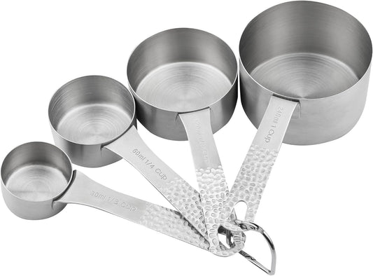Measuring Cups and Spoons Set 10, 18/8 Stainless Steel Measuring Cups and Spoons Set for Baking & Kitchen, Metric & US Metal 4 Measuring Cups and 5 Measuring Spoons with 1 Leveler