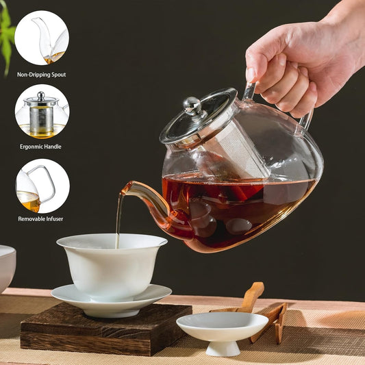 1200 ml/40 oz Glass Teapot with Infuser, Glass Tea Kettle Stovetop,Tea Pot with Infusers for Loose Tea, Tea Maker Gift