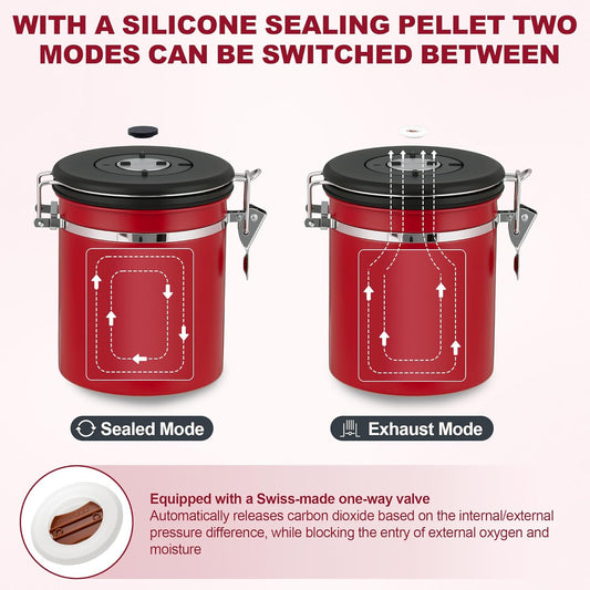 ShanSon Coffee Canister Airtight Coffee Container Stainless Steel Coffee Bean Storage Container with Scoop Coffee Canister for Beans Grounds Sugar Flour Tea Cereal,22OZ,Red