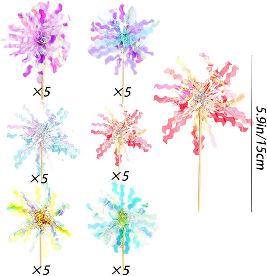30 Pieces Happy Birthday Cake Toppers Foil Firework Cupcake Toppers Sparkle Tinsel Flower Drink Stirrers for Cake Decoration Party Supplies