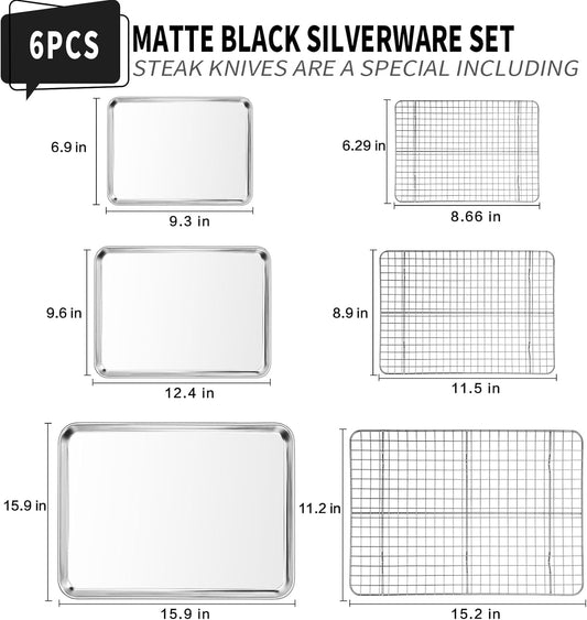CEKEE Baking Sheet with Wire Rack Set of 6 (3 Cookie Sheets for baking + 3 Cooking Racks), Stainless Steel Stainless Steel Baking Pans Set with Cooling Rack - Heavy Duty & Dishwasher Safe