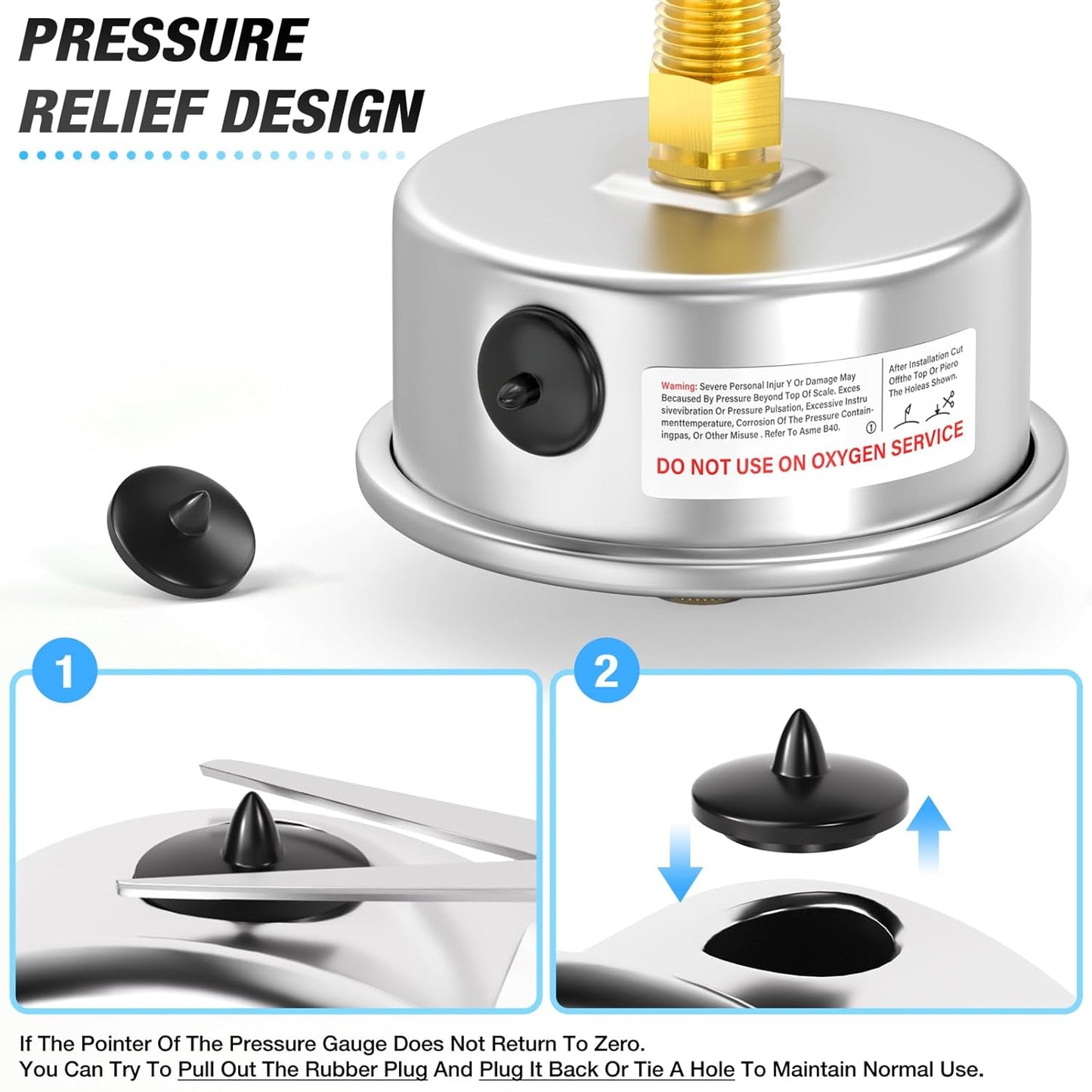 MEANLIN MEASURE 0~100Psi Stainless Steel 1/4" NPT 2.5" FACE DIAL with Reset Pointer Liquid Filled Pressure Gauge WOG Water Oil Air, Back Mount, with Brass Hex Bushing