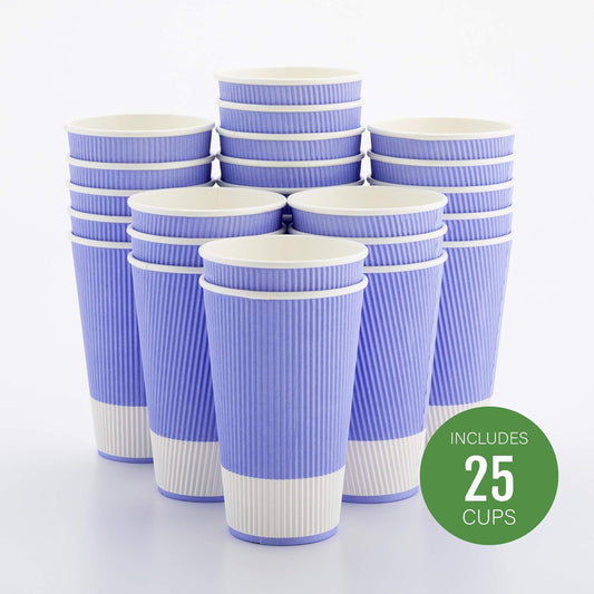 Restaurantware 16 Ounce Paper Cups Pack of 25 Ripple Wall Disposable Cups – Leakproof, Recyclable, Light Purple Insulated Hot Beverage Holders with Matching Lids Available for Purchase Separately