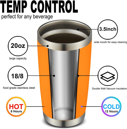 COMOOO 20oz Double Wall Vacuum Insulated Travel Mug, Stainless Steel Tumbler with Lid and Straw Durable Powder Coated Insulated Coffee Cup for Cold & Hot Drinks(Orange, 1 Pack)