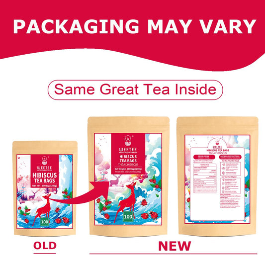 WT WEETEE Hibiscus Tea Bags, Made with 100% Pure Hibiscus Flowers, Natural Caffeine-free Herbal Tea, Tangy & Refreshing, Brew Hot or Iced