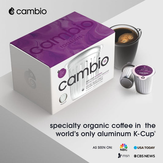 Cambio Roasters Sumatran Keurig Organic Coffee K Cups, Only Aluminum Keurig Coffee Pods with Organic Beans, More Flavor & Longer Lasting Freshness, Sumatran Light Roast K Cups, 10 count