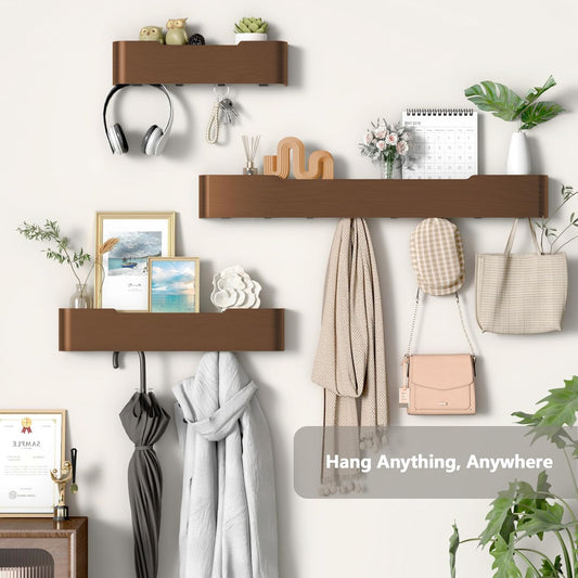 Coat Rack Wall Mount Entryway Organizer Modern Key Holder Wall Mount with Wooden Shelf Entryway Hooks for Bedroom Kitchen Hallway Bathroom for Hanging Coats Hats Bags Towels