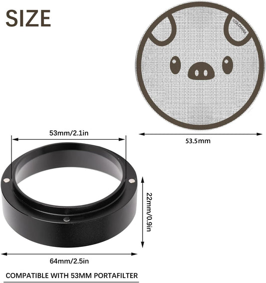 54mm Espresso Accessories Kit, Dosing Funnel and Puck Screen Set, Magnetic Coffee Funnel, 53.5mm Reusable Espresso Puck Screen, Espresso Tools(Piggy)