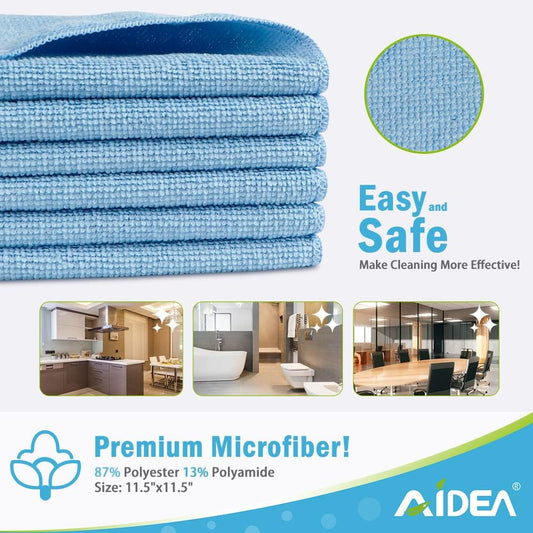 AIDEA Blue Microfiber Cleaning Cloth 24PK, Soft Absorbent Cleaning Rags, Lint Free Cloth for House, Kitchen, Car, Window, Gifts, Blue Dish Rags, 11.5"ร11.5"