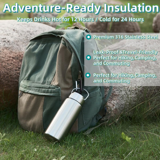Vacuum Insulated Stainless Steel Water Bottle with Tea Infuser - Wide Mouth,BPA-Free, Leak- Proof,Keeps Cold 24H/ Hot 12H- Ideal for Travel,Office, Gym (12oz)
