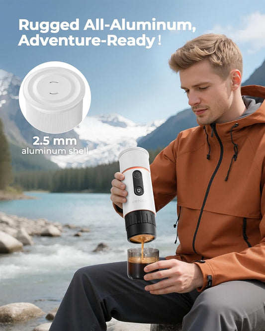 Portable Espresso Maker 20 Bar Self‑Heating & Auto-off | 13500 mAh Battery Brews 8 Shots | 12 V Mini Coffee Machine Compatible with Nespresso Original Pods | Car/Travel/Camping