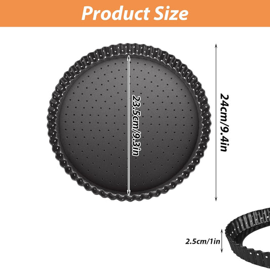 2Pcs Tart Pan 9 Inch Removable Bottom, Non-Stick Quiche Pan with Perforated Holes, Carbon Steel Quiche Baking Dish Fluted Tart Mold for Pies, Tarts and Quiche Baking