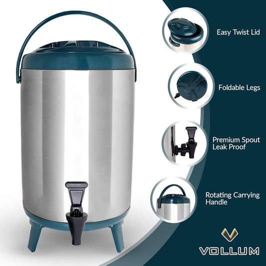 Stainless Steel Insulated Beverage Dispenser โ Insulated Thermal Hot and Cold Coffee Carafe โ 8 Liter Drink Dispenser with Spigot for Hot Water, Tea & Coffee, Cold Milk, Juice & More TEAL