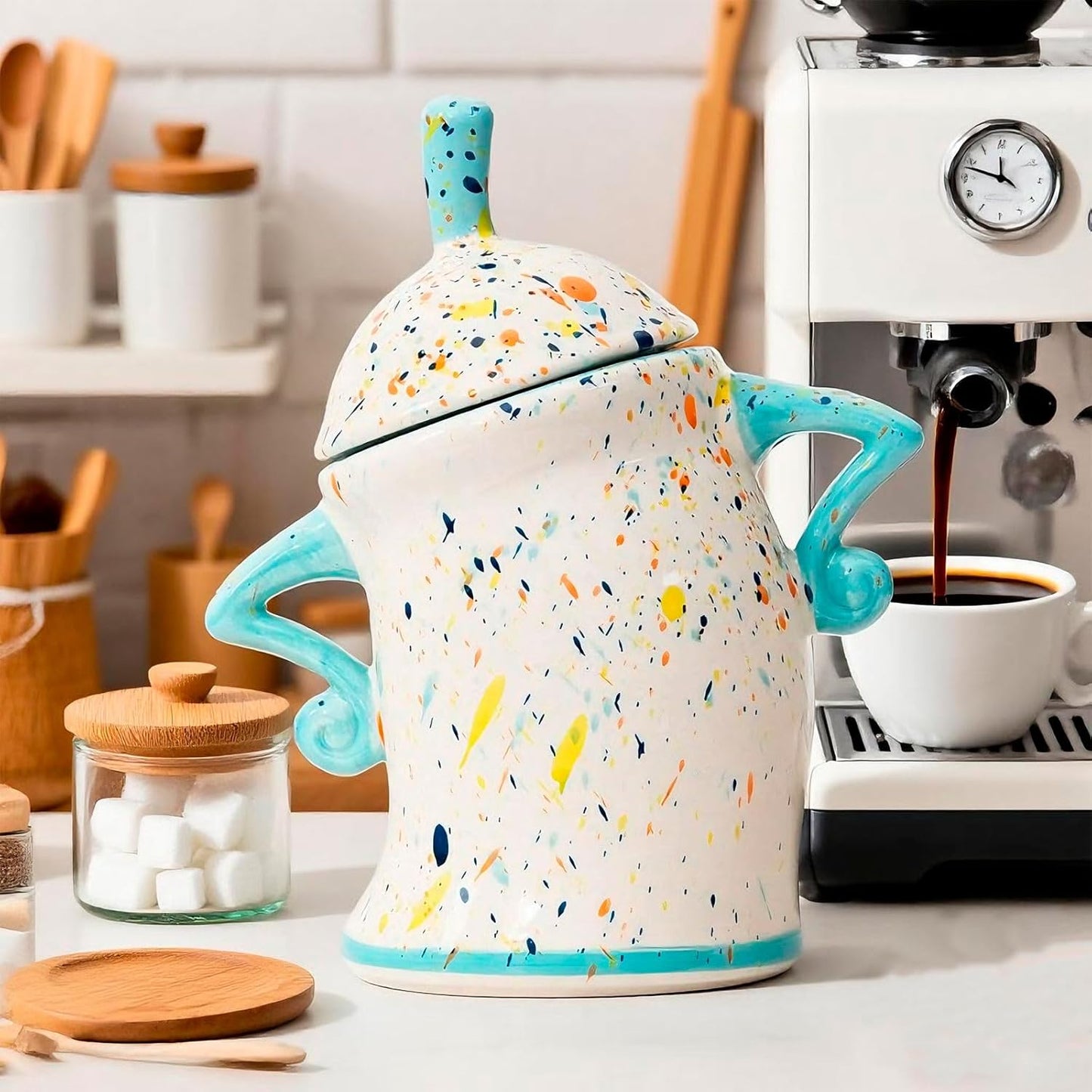 Canister With Attitude,Large Capacity Cute Sassy Storage Canister,Interesting food jars, stylish airtight large ceramic lids, coffee, tea, sugar and spice storage jars with spoons (Colour)