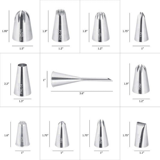 11 Pcs Extra Large Piping Tip Set,Stainless Steel Cake Decorating Icing Tips Nozzles,Professional Pastry Tips for Cupcake, Cookie and Puff