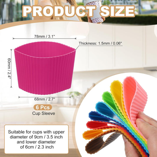uxcell 6Pack Coffee Cup Sleeves, Reusable Silicone Heat Resistant Cup Protective Sleeve Nonslip Mug Protector Cover for Home Travel Coffee Mug Glasses Water Bottle Boots, Rose Red
