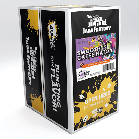 Java Factory Coffee Pods Medium Roast Coffee for Keurig K Cup Brewers, Smooth Caffeinator, 40 Count