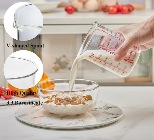 High Borosilicate Glass Measuring Cup Set-V-Shaped Spout,Includes 250ml(8OZ), 500ml(16OZ), and 1000ml(32OZ) Glass Measuring Beaker for Kitchen or Restaurant, Easy to Read