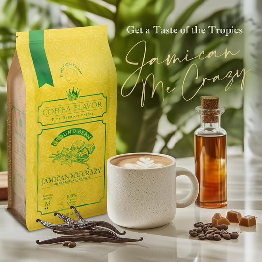 Flavored Ground Coffee – Jamaican Me Crazy (Caramel and Vanilla), 100% Arabica, Single Origin, Medium Roast, USDA Organic, Naturally Flavored – by Coffea Flavor