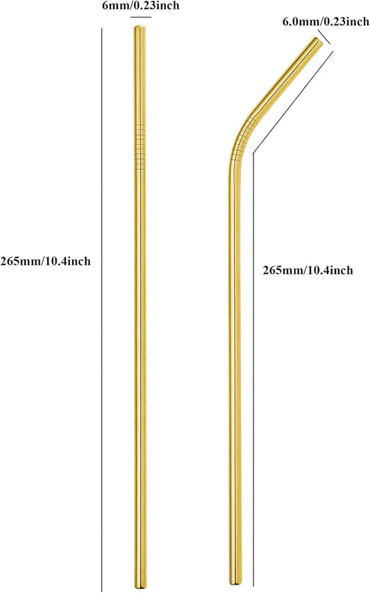 Reusable Metal Straws 50Pack.Ultra Long 10.5”Gold Color Stainless Steel Drinking Straws in Bulk For Wholesale.265x6mm Straight Curved Straws for 20/30oz Tumblers Yeti (50pcs all bent Gold-10.5")