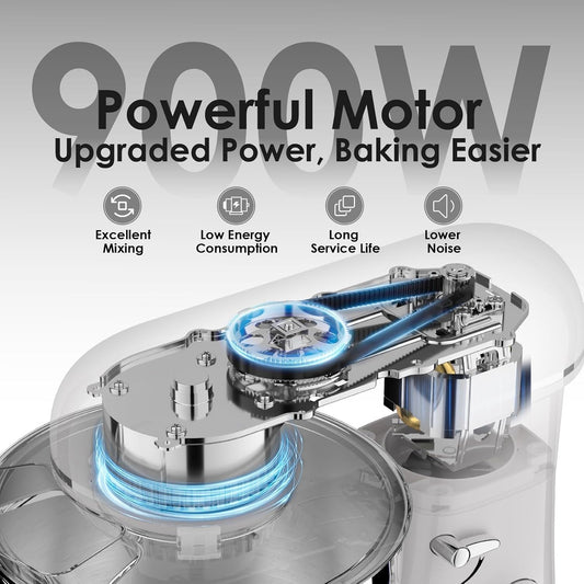 Kitchen in the box Stand Mixer, 900W 8.5QT Kitchen Electric Mixer, 6-Speed Large Capacity Food Mixer for Home Cooks with Egg Whisk, Dough Hook & Flat Beater (Black)