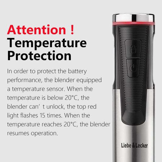 Liebe&Lecker Cordless Hand Blender, Immersion Blender Handheld USB Rechargeable 8 Variable Speeds with Whisk, Milk Frother Attachments, Portable Stick mixed for Milkshakes, Smoothies & Soups.