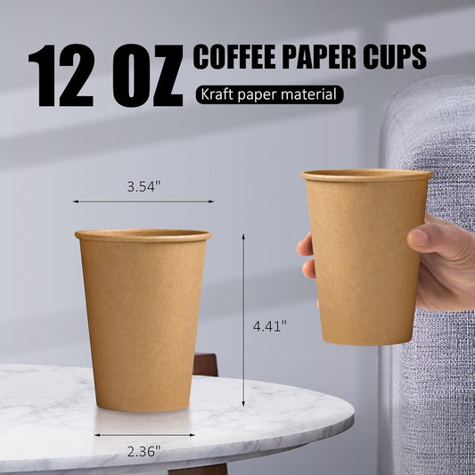 1000 Pack 12 OZ Paper Cups, Brown Kraft Disposable Paper Coffee Cups 12 oz, Unbleached Paper Cups for Hot/Cold Beverage Party, Picnic, Travel, and Events.