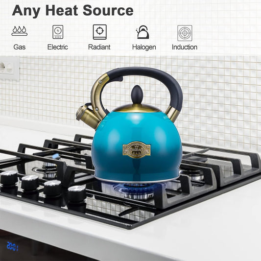 Whistling Tea Kettle Stove Top Teapot, Stainless Steel Teakettle (2.8 QUART, Blue)