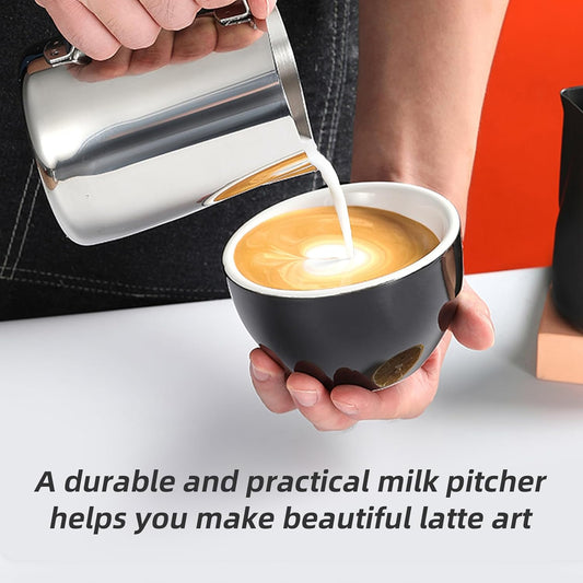 Milk Frother Pitcher 20 OZ,Espresso Milk Frothing Pitcher, Milk Steamer Cup Steaming Pitcher, Stainless Steel Coffee Froth Cup with Latte Art Pen for Coffee Cappuccino (Silver)