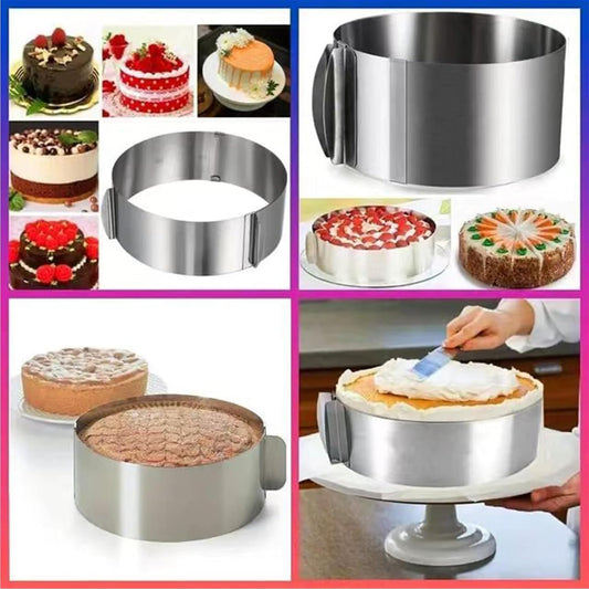 HcirjhieCake Mold-Cake Ring-Adjustable Round Stainless Steel 6 to 12 Inch Cake Mold - Stainless Steel 3 inch Dessert Mousse Molds withCake Baking Supplies(2-piece set)