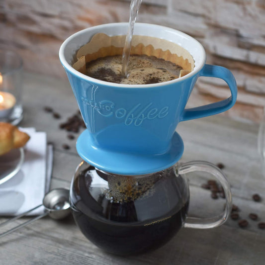 Creano XXL Porcelain Coffee Dripper Blue - Ceramic Cone Brewer - Pour Over Coffee Maker - Filter Size 4 - huge and heavy quality 800gr/28oz - 6 Colours availeble